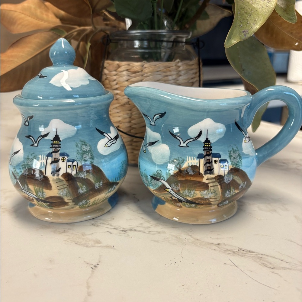 Young’s Heartfelt Creations Sugar & Creamer Nautical Theme Set 4 Inch Height
